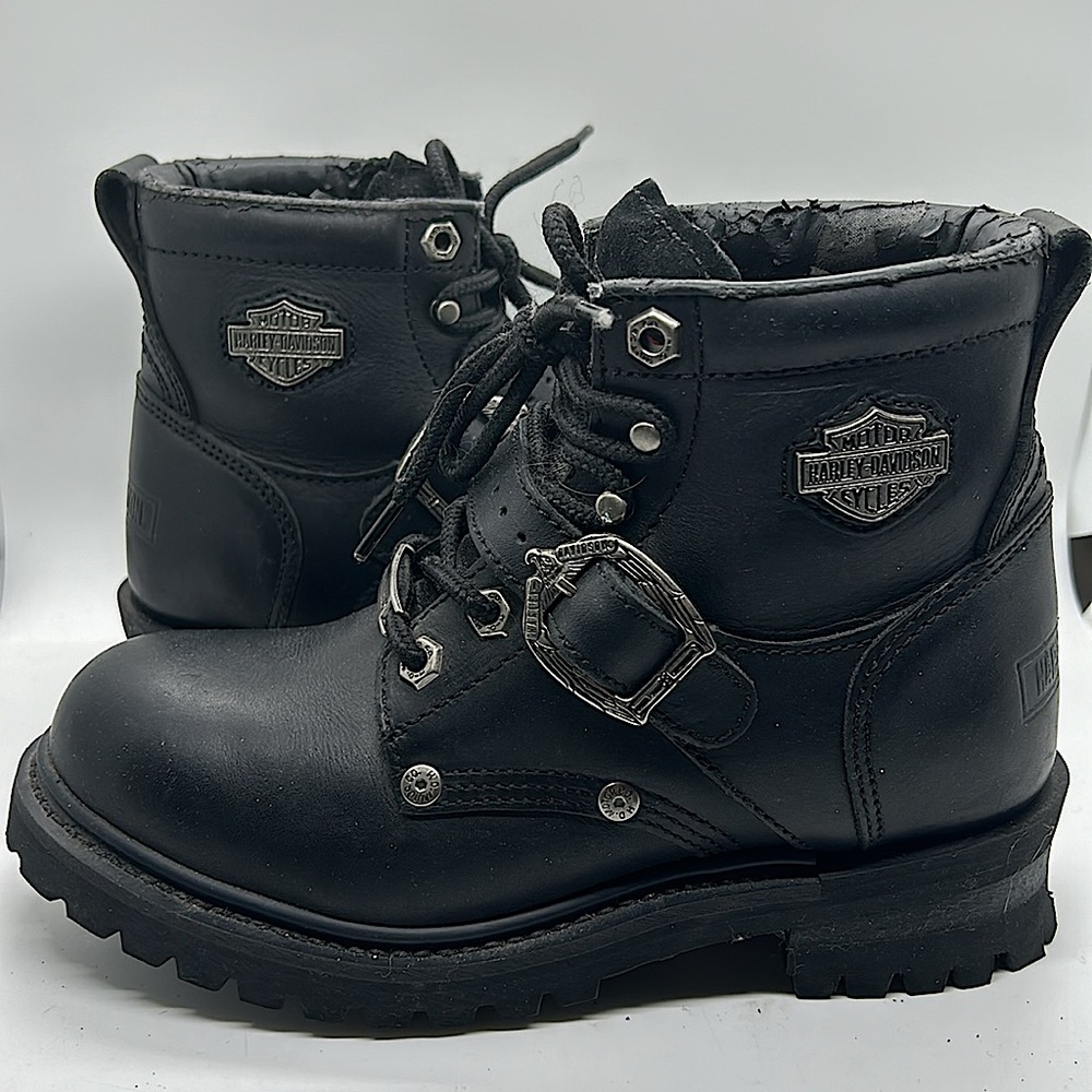 Harley-Davidson Sexy Black Leather Lace Up Moto Boots Shoes **Size 7** 🔥🔥 - Picture 7 of 11
